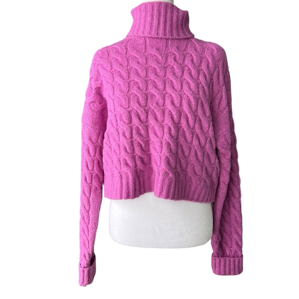 Women’s Hippie Rose Wmn Jr L Chunky Cable Knit Turtleneck Sweater Magenta Pin